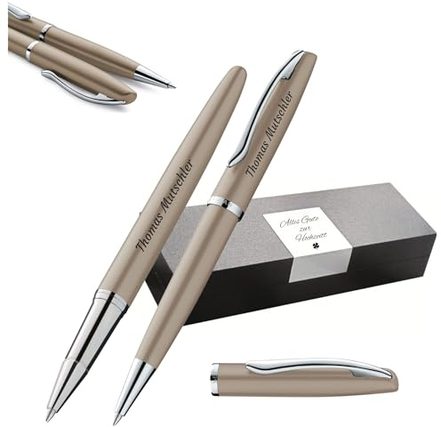 Pelikan Schreibset Jazz® Noble Elegance K/R36 Kugelschreiber und Tintenroller mit Gravur Geschenk - einzigartige Stifte mit Namen - personalisierte Geschenke (Taupe)