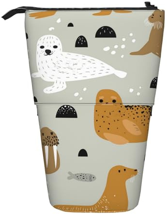 Tcoay Estuche telescópico con diseño de Foca y morsa, Estuche para lápices de pie, Organizador de papelería y Estuche para lápices.