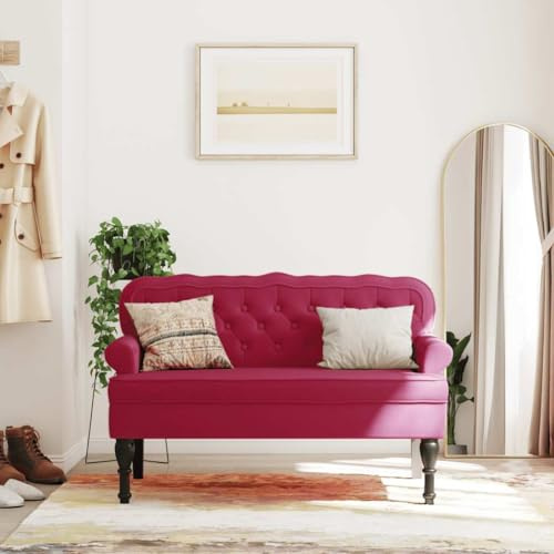 HUAKEHOM Sitzbank Bank Polsterbank mit Rückenlehne Bettbank mit Holzbeinen Flurbank Ottomane für Wohnzimmer Büro Modern Weinrot 119,5x64,5x75 cm Samt
