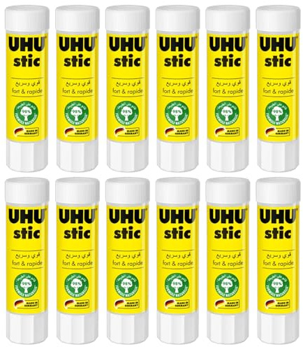 UHU Stic Glue Stick - Strong and Fast, Solvent Free Adhesive - Clear Application - 8.2g - Pack of 12
