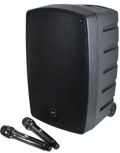 QTX Performer 12 Portable PA System with Wireless Microphones, Rechargeable Battery, Bluetooth, USB/SD Playback, Professional PA & Stage Speaker for DJs, Singers & Outdoor Events