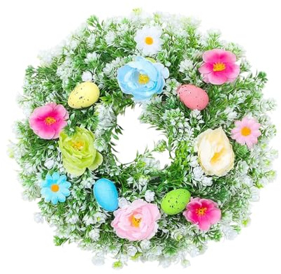 Masoog Osterkränze Für Die Haustür - Mit künstlichen Eiern und Frühlingsblumen Girlande - 35 cm Osterdekoration - Für Wohnung Innenbereich Fenster Wand Feiertag Hochzeit Party Festival