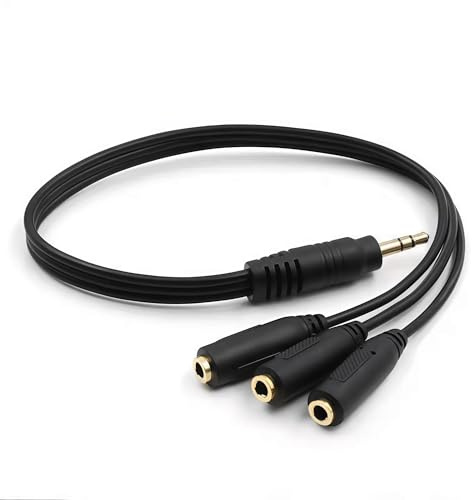 AURUM Audio Splitter 3,5mm Klinkenstecker Adapter (1 auf 3), 3-Fach Kopfhörer Adapter & Aux Verteiler für HiFi Sound, Robustes Kabel für PC, Gaming Headset, PS5/4, Laptop & Tablet