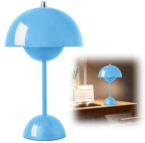 DASIAUTOEM Blütenknospenlampe,Pilzlampe Tischlamp LED Akku Tischlampe,Dimmbare Led Nachttischlampe 3000k-6000k Pilz Lampe Für Wohnzimmer, Schlafzimmer Büro (Blau)