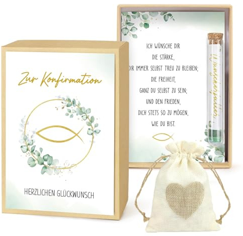 Konfirmation Geldgeschenke für Jungen Mädchen Geschenkbox mit Konfirmationskarten Jutesäckchen Kleine Wunscherfüller Karte Reagenzglas Wunscherfüller Geldgeschenke Verpackung