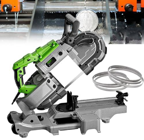 Portable Band Saw, 1100W Handheld Tool for Deep Cut Metal Cutting, Variable Speed 0.7-2.4m/s, 0-45° Angle Cutting, Foldable Design, 1-6 Gear Adjustment
