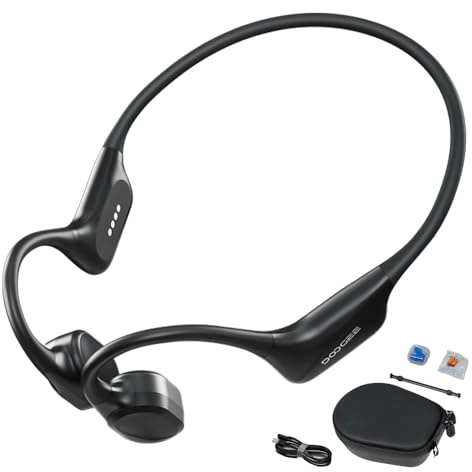 DOOGEENEXT Bone Conduction IP68 Waterproof Swimming Headphones, 7H Battery Life Sport Headphone, 32GB Memory Wireless Bluetooth 5.4 Open Earphones, Dual Modes for Cycling, Running, Fitness (Black)