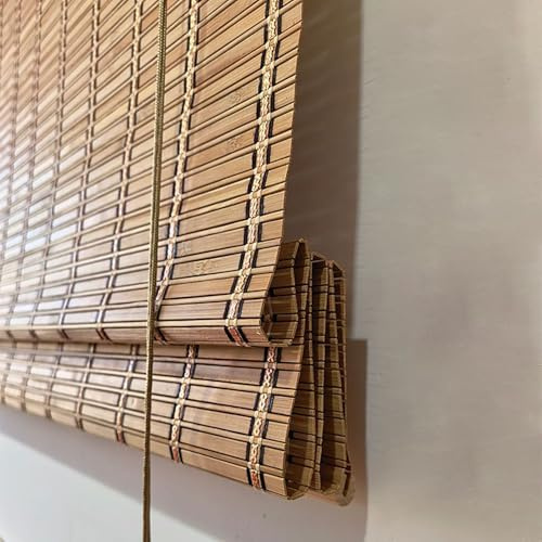 50x200cm Natur Bambus Rollo für Aussenbereich Balkon Wetterfest Bambusrollo Verdunklungsrollo Sonnenschutz Jalousien Anti-UV Sichtschutz Rollo Sonnenschirm Mit Heber für Garten Terrasse