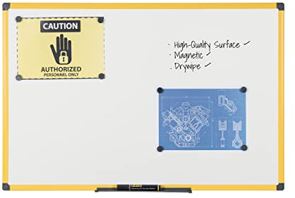 Bi-Office Whiteboard Ultrabrite mit gelber Alurahmen und Stifteablage - magnetisch, 90 x 60 cm mit gelber Alurahmen und Stifteablage