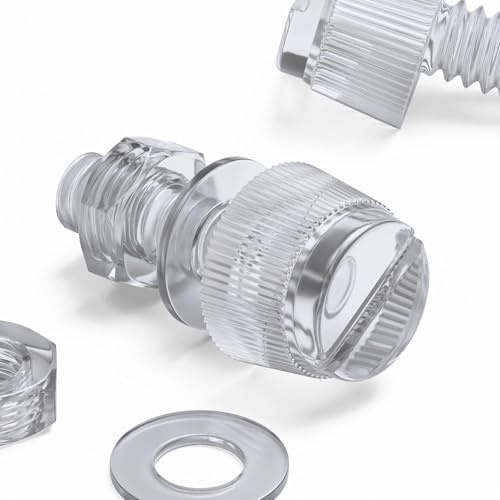 60x klare Acryl-Rändelschrauben mit Schlitz M3 x 10mm, Muttern & Scheiben | Korrosionsbeständige, nicht leitende Rändelschraube für Paneele und Abdeckungen mit häufigem werkzeuglosem Zugriff