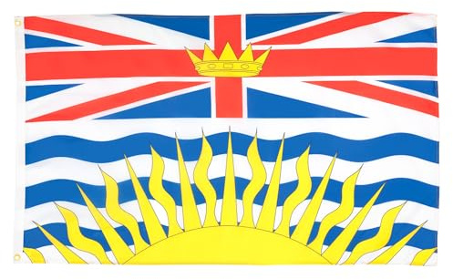AZ FLAG Drapeau Colombie-Britannique 90x60 cm Polyester 100D 2 Œillets | Usage intérieur et extérieur Drapeau décoratif canadien British Columbia coutures doubles et bords renforcés