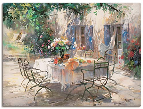 ARTLAND Wanddeko Leinwand Bilder Wandbild 60 x 45 cm Landschaften Garten Malerei Creme Schatten Garten D0KN