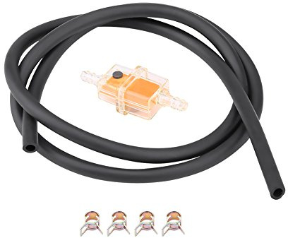 Keenso Kraftstofffilter Kit, Universal 6mm Kraftstofffilter + 1m Benzinschlauch + Schlauchklemme Universell für Motorrad, Roller(Rot)