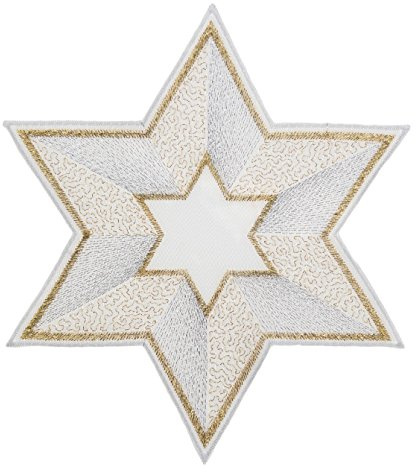 Plauener Spitze DeckchenStern in verschiedenen Größen und Designs (25 cm ecru-silber-gold)