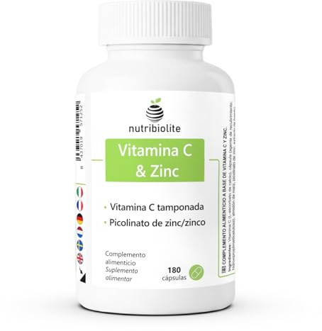 Vitamina C tamponata 1000 mg e Zinco Picolinato ad alto assorbimento - 10 mg di zinco elementare per dose - Vitamine per la stanchezza e il sistema immunitario – 180 capsule vegane | Nutribiolite