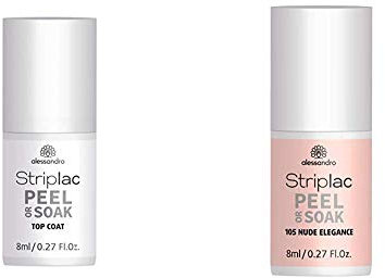 alessandro Striplac Peel or Soak Top Coat – LED-Überlack für eine perfekt glänzende Farblackierung – 1 x 8ml & Striplac Peel or Soak Nude Elegance – LED-Nagellack in elegantem Nude – 1 x 8ml