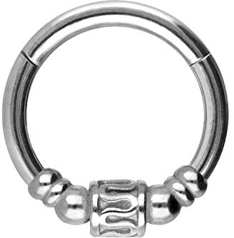 PIERCINGLINE Kirurgstål segmentring clicker etno design öra näsa piercing ring Helix Septum färg & storleksval e 10 mm innerdiameter, colore: silverfärgad, cod. SLX2077-SI-10