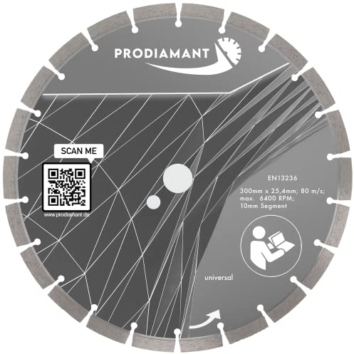 PRODIAMANT Pro 10 Premium disque à tronçonner diamanté universel 300 mm x 25,4 mm - segments bloc hauteur 10 mm, pour béton, pierre et matériaux de construction