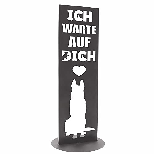 Bentatec Gartenschild Anthrazit Dekosäule Hund Ich warte auf Dich mit Herz 100cm x 30cm
