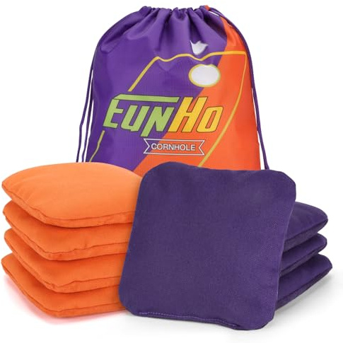 EunHo Dual Sided Cornhole Bags Set of 8 Regulation Professional, Slick and Sticky for Pro Style Corn Hole Games, All Weather Tournament Bean Bags with Carry Bag