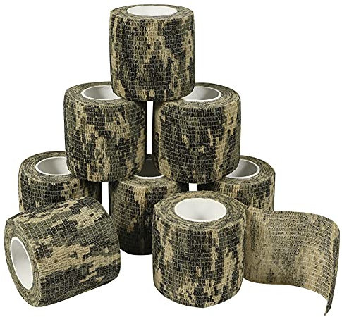 QiGui 8 Rouleaux Bande Cohésive Camouflage Bandage Autoadhésif Cohésifs Camo Ruban Auto-adhésif Elastiques Bandage Médical Bande Adhésifs Pansements Adhésifs pour Chasse Extérieur Sports 5cm