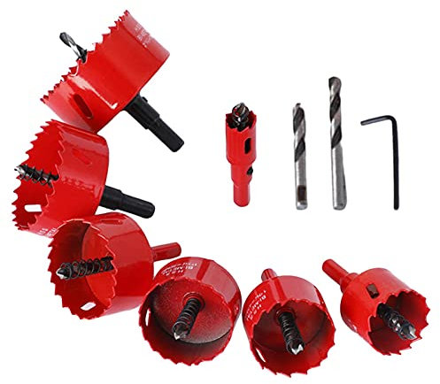 scies Cloches bimétalliques pour scie Cloche en Acier rapidurable 18 à 75 mm, kit forets avec mandrins, clé pour métal, Bois, Planche en PVC, Plastique et cloison sèche