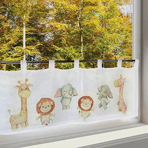Delindo Lifestyle Tenda per finestra con animali africani, per ragazzi e ragazze, 45 x 120 cm, moderna tenda da bistrò trasparente per la cameretta dei bambini