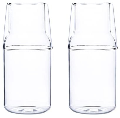 Teahutty 2-Piece 500ml Bedside Water Carafe Set with Tumbler Glass, Clear Glass Juice Water Pitcher and Cup Set for Home Office