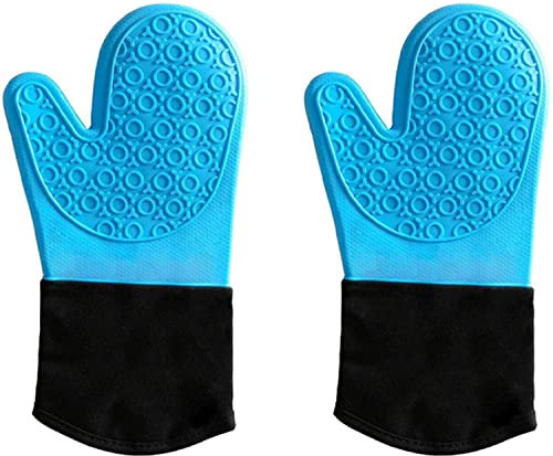 Grillhandschuhe Ofenhandschuhe Topfhandschuhe Ofen Mitts Silikon Retrein-Ofenhandschuhe Wasserdichte Hitzebeständige Küchenhandschuhe Lange Baumwolle BBQ Handschuhe zum Grillen Kochen Backen Grillen B