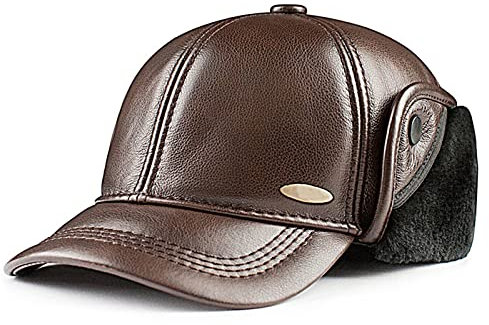 JIARY Mütze Herren,Fliegermütze,Outdoor-Lederhut Für Herren Mit Winddichter, Warmer Ohrenschützer-Lederhut,Trappermütze Aus Pelz Für Herren,Dark Brown,XXL (59~60cm)