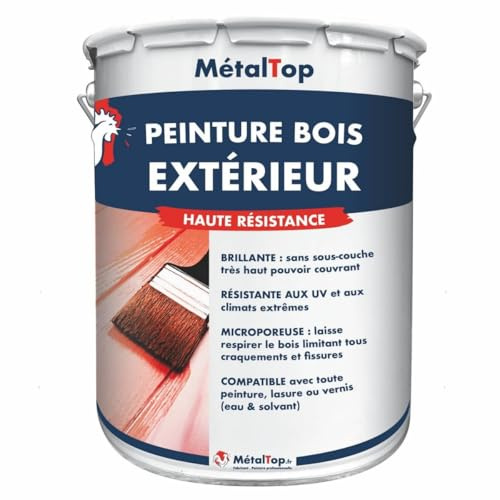 Metaltop - Peinture Bois Exterieur - Blanc crème - RAL 9001-1 L - Finition brillante, haute résistance aux UV et intempéries, pose facile.