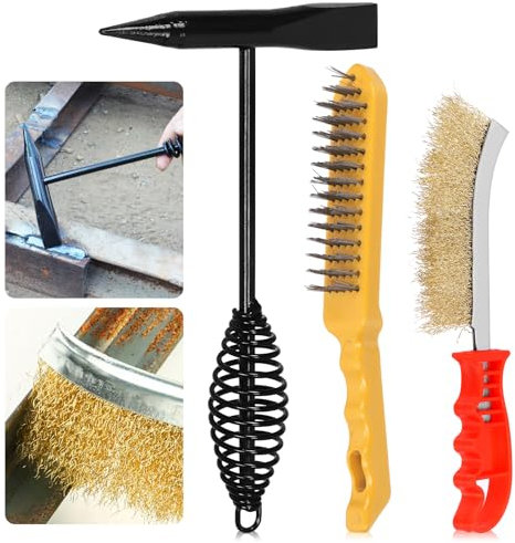 Keadic 3 piezas de martillo de soldadura de 10 pulgadas herramienta de extracción de escoria y cepillo de alambre, martillo de soldadura de acero forjado de 500 g con mango de resorte helicoidal,