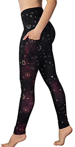 Comfy Yoga Women's Printed High Waisted Yoga Leggings | 2 Side Pockets | Soft Lightweight Workout Leggings (S/M 4-10, Stardust)