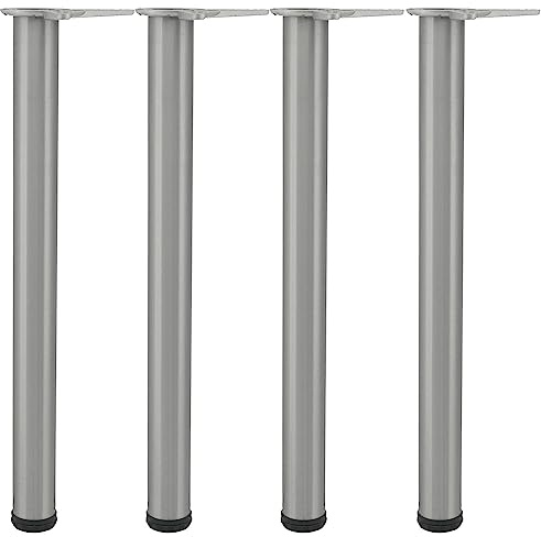 camar Tischfüße verstellbar 690-720mm rund ø 60mm, Metall Tischbeine höhenverstellbar, Edelstahl gebürstet 4 Stück