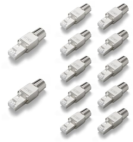 VCELINK RJ45 Stecker CAT7 werkzeuglos, Netzwerkstecker CAT7/CAT6A | 10 Gbit/s, für 22–24 AWG Kabel, geschirmt, PoE-kompatibel, Metalllasche, geeignet für Heimnetzwerk & Büro, 12 Stück