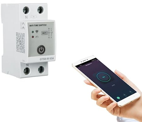 Jadeshay Interruttore WiFi Temporizzatore 220V Interruttore Orario Intelligente Interruttore Telecomando Casa Relè Timer Intelligenti Controllo Remoto tramite Tuya APP AC220V 2P 63A GTS8-W