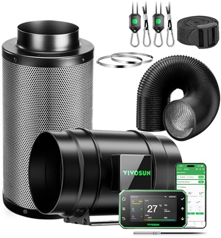 VIVOSUN Kit di Estrazione Ventilatore da Condotto 200mm AeroZesh G8 GrowHub E42A+ Controllo VPD Temperatura Umidità WiFi, Filtro a Carbone Attivo e Condotto per Tende Coltivazione Idroponica