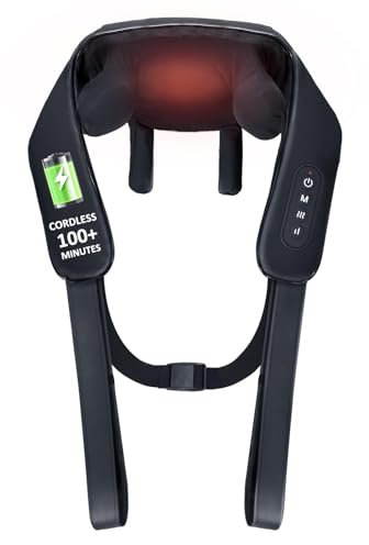 KNQZE Nackenmassagegerät mit Wärme, elektrische Tiefengewebe 4D Experten-Knetmassage, kabelloses Shiatsu Nacken und Rückenmassagekissen zur Linderung von Nacken, Schulter und Beinschmerzen