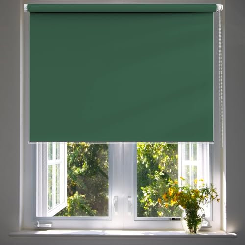 Verdunklungsrollo 115 x 140 cm, Sichtschutz und Sonnenschutz Blickdicht, Rollo Für Fenster Ohne Bohren, ohne Bohren Einfache Installation, für Fenster & Tür, Dunkelgrün