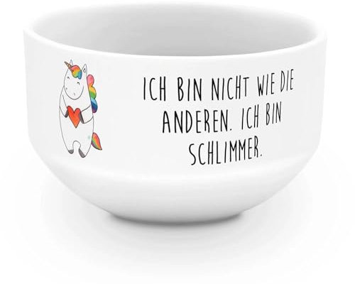 Mr. & Mrs. Panda Müslischale Einhorn Herz - Geschenk, Freundin, frühstücksbowl, böse, Müsli Schalen, Unicorn, Bunt, dessertschale, Suppenschüssel, salatschälchen, Lustig
