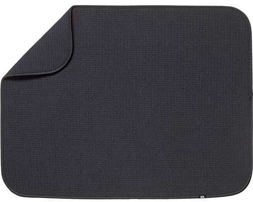 S&T INC. Dish Drying Mat XL, Highly Absorbent Microfiber Kitchen Counter Mat, Dish Drying Pad for Dishes, Utensils, Pots and Pans, Extra Large 18 x 24, Black