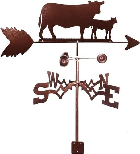 ATLION Wetterfahne Mit Kuh-Silhouette, Windrichtungsanzeiger Wetterfahne Aus Schmiedeeisen FüR Den Innenhof Kreative Metallprodukte Edelstahl-Wetterhahn Messwerkzeug Mit Halterung(A)