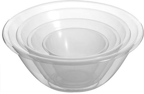 Hardys Clear Plastic Mixing Bowl Set (4) - 15-30cm, 1-7 Litre - Non-Absorbent, Food-Safe - Small to Large Plastic Bowl for Baking & Cakes - Lightweight, Dishwasher & Microwave Safe