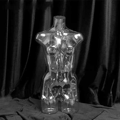 Schneiderpuppe Durchsichtige Schaufensterpuppentruhe aus Starrem Kunststoff, Weibliche Halbkörpermodell Schaufensterpuppe Torso Büste Kleid Form Kleidung BH Display, Kleiderbügel mit Ablage ( Color :