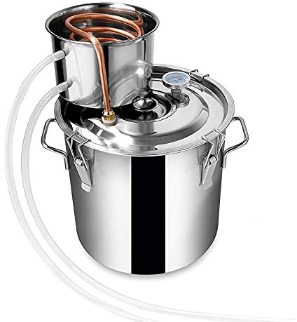 Moonshine Still, Water Alcohol Distiller, DIY Still Stainless Steel Spirits Boiler with Copper Tube,8L