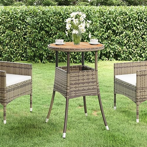 Bulliing Gartentisch Terrassentisch Wetterfest Lounge Tisch Outdoor BalkonhäNgetisch Ø60x75 cm Akazienholz und Poly Rattan Grau