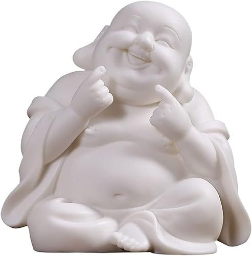 REIFOR Buddha Figur Buddha Deko 9,4 cm Große Keramik-Buddha-Statue, Kleine Süße Lachende Buda, Heimdekoration, Schreibtisch-Dekoration, Auto-Ornament Buddha Figur Garten(A-White)
