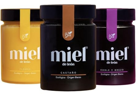 Miel d'abeille pur. Pack de 3 Miels. 1) De Fleurs 450 gr 2) De Bruyère et de Chêne 450 gr 3) De Châtaignier 450 gr. Miel d'abeille 100% naturel. Produit artisanal de récolte propre.