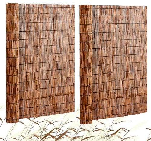 VEVOR Schilfmatten Sichtschutz Zaun, 1,2 x 5 m, 2er-Set Schilfrohrmatte, Balkon-Schilfmatte für die Terrasse im Hinterhof, dekorativer Zaun für Gartenzaun, Trennwand, Sichtschutz, braun