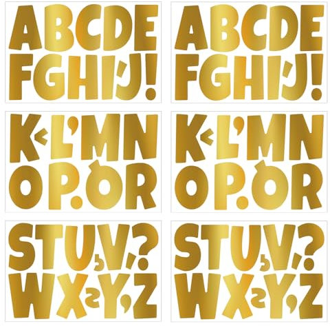 3 Zoll Buchstaben Aufkleber,6 Blätter Selbstklebendes Vinyl Großes Alphabet Kit für Scrapbook, DIY und Basteln, Klebebuchstaben Wetterfest - Gold